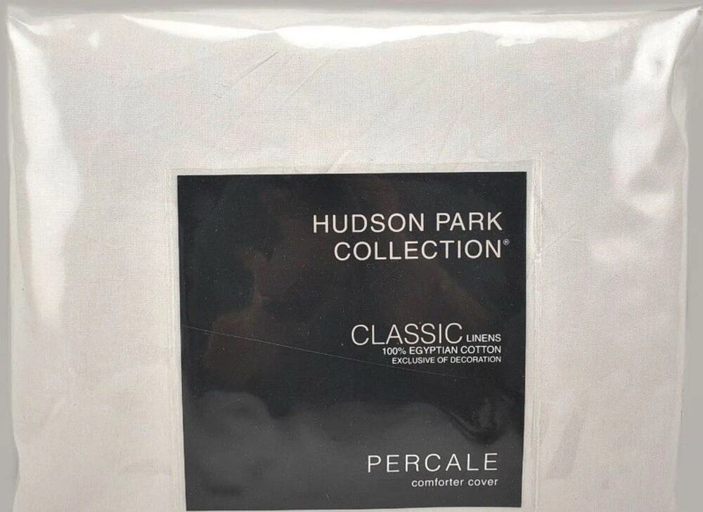 Hudson Park Classic Linens White Egyptian Cotton KING Duvet Cover Silver
